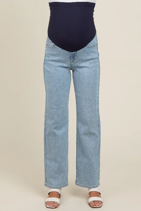 Light Blue Relaxed Straight Leg Maternity Jeans