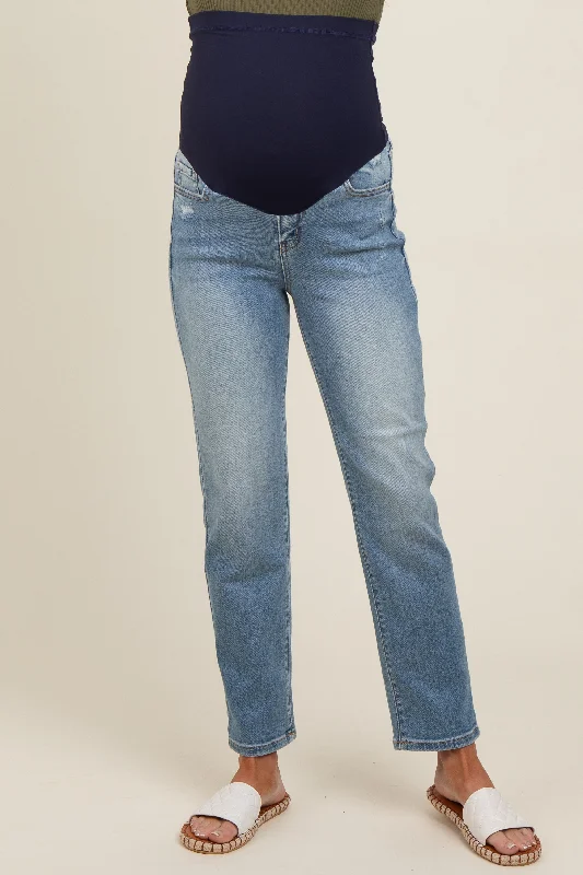 Light Blue Straight Leg Maternity Jeans