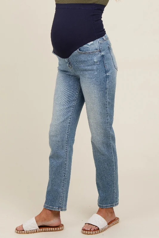 Light Blue Straight Leg Maternity Jeans