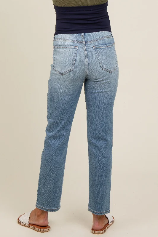 Light Blue Straight Leg Maternity Jeans