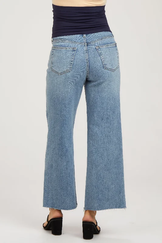 Light Blue Wide Leg Raw Hem Maternity Jeans