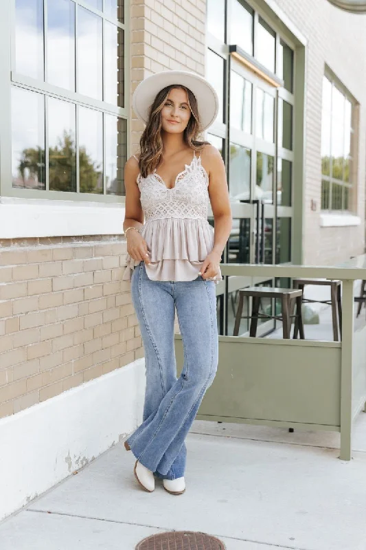 Light Taupe Lace Detail Tank Top