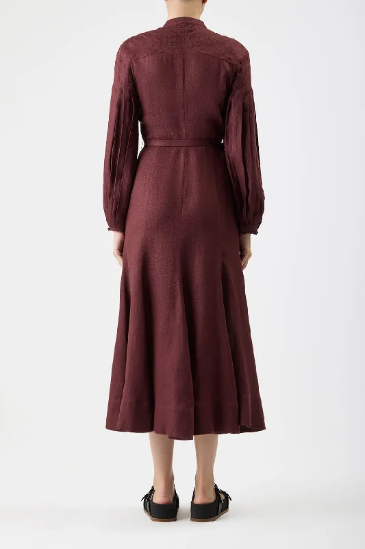 Lydia Dress with Slip in Deep Bordeaux Linen