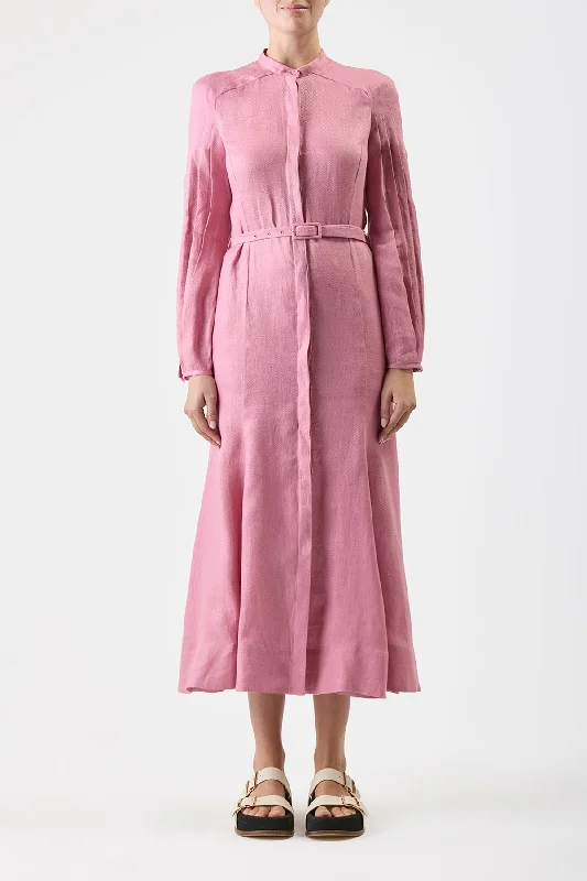 Lydia Dress with Slip in Rose Quartz Linen