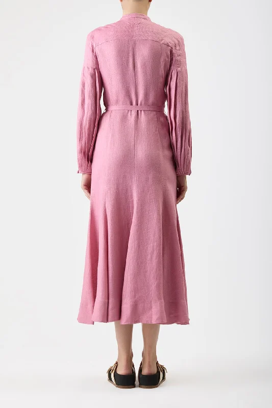 Lydia Dress with Slip in Rose Quartz Linen