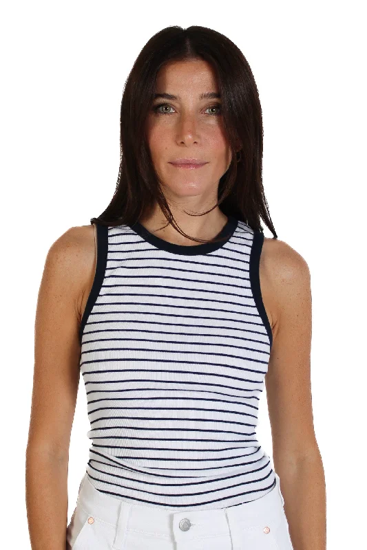 Maria White Stripe Muscle Tank