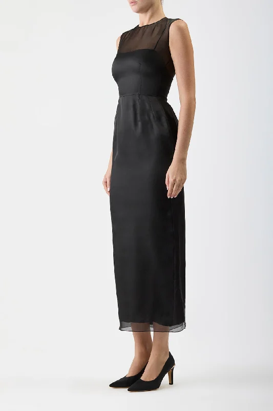 Maslow Sheer Dress with Slip in Black Silk Organza