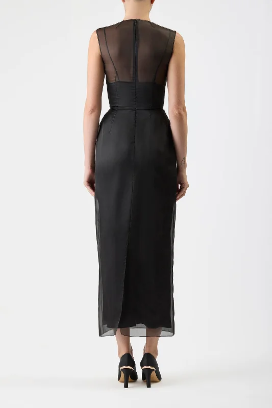 Maslow Sheer Dress with Slip in Black Silk Organza