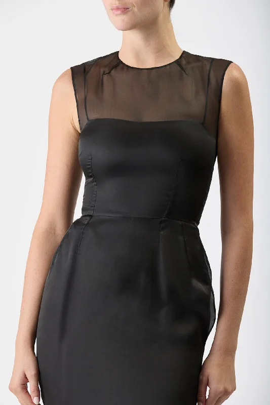 Maslow Sheer Dress with Slip in Black Silk Organza