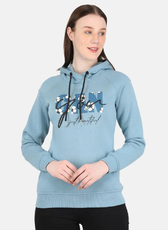 Women Blue Printed Sweatshirt