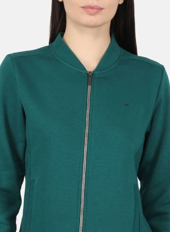 Women Green Solid Sweatshirt