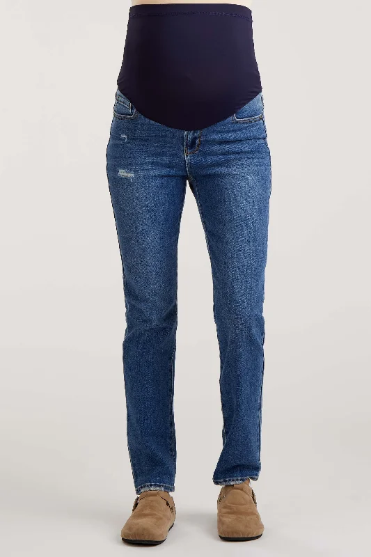 Navy Slightly Distressed Skinny Jeans