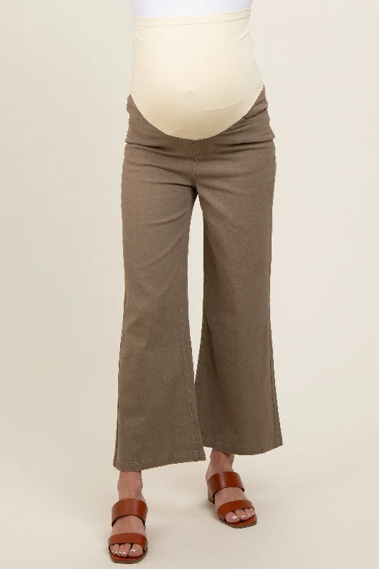 Olive Wide Leg Cropped Maternity Pants