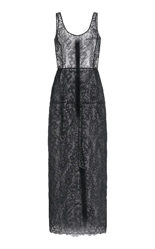 Polus Dress with Slip in Black Silk Lace