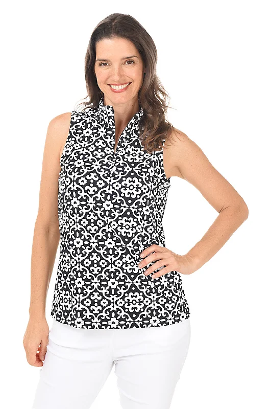 Heart Damask UPF50+ Sleeveless Zip Top