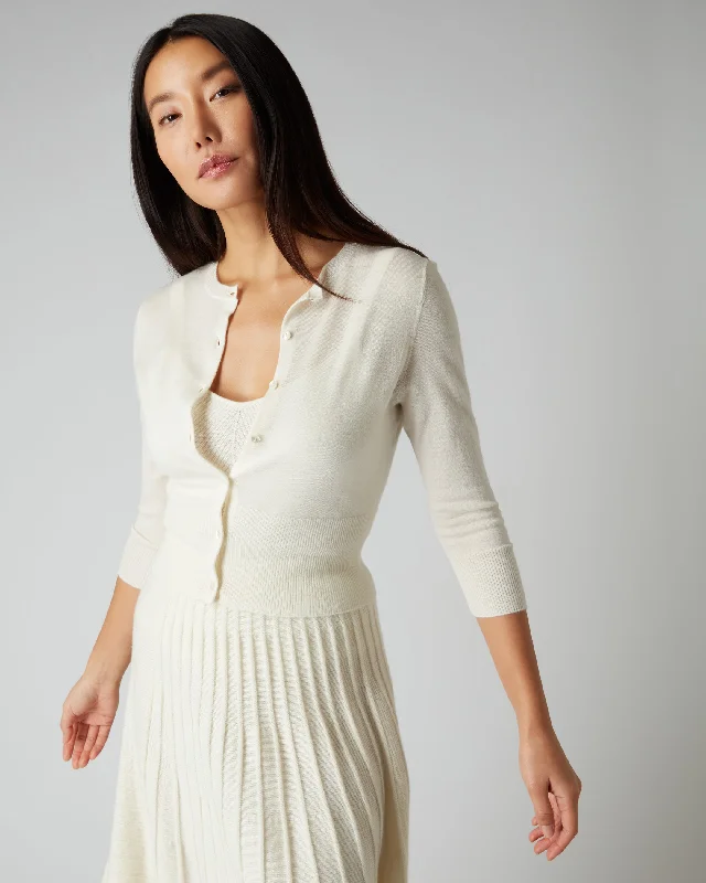 Women's Darcie Superfine Cashmere Cropped Cardigan New Ivory White