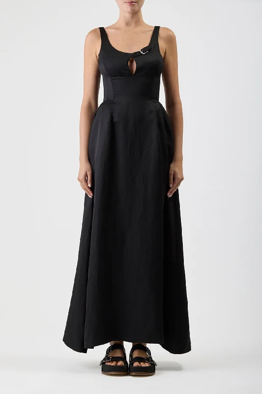 Sven Dress in Black Silk Linen Satin