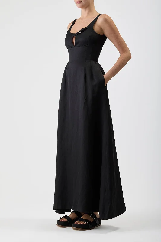 Sven Dress in Black Silk Linen Satin