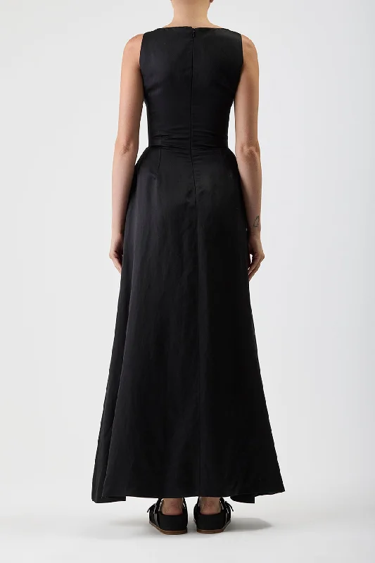 Sven Dress in Black Silk Linen Satin