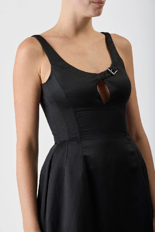 Sven Dress in Black Silk Linen Satin