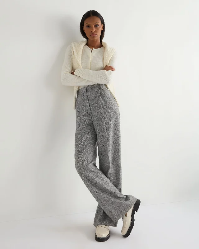 Women's Florence Herringbone Wide Leg Trouser Grey