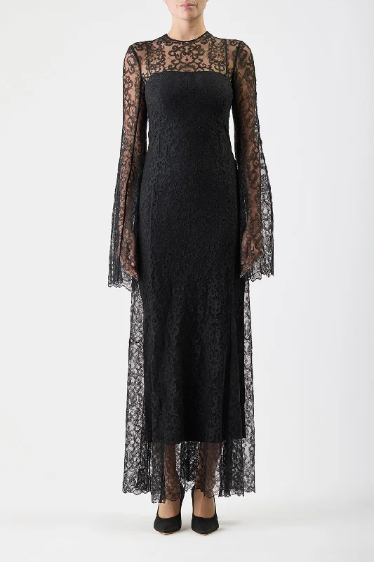 Zimmer Dress with Slip in Black Silk Lace