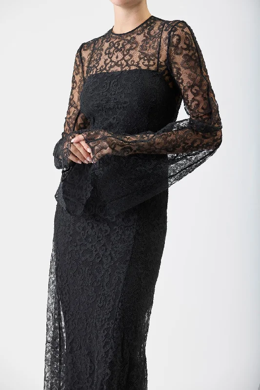 Zimmer Dress with Slip in Black Silk Lace