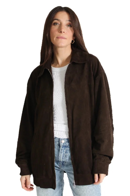 Caden Oversized Suede Bomber Jacket