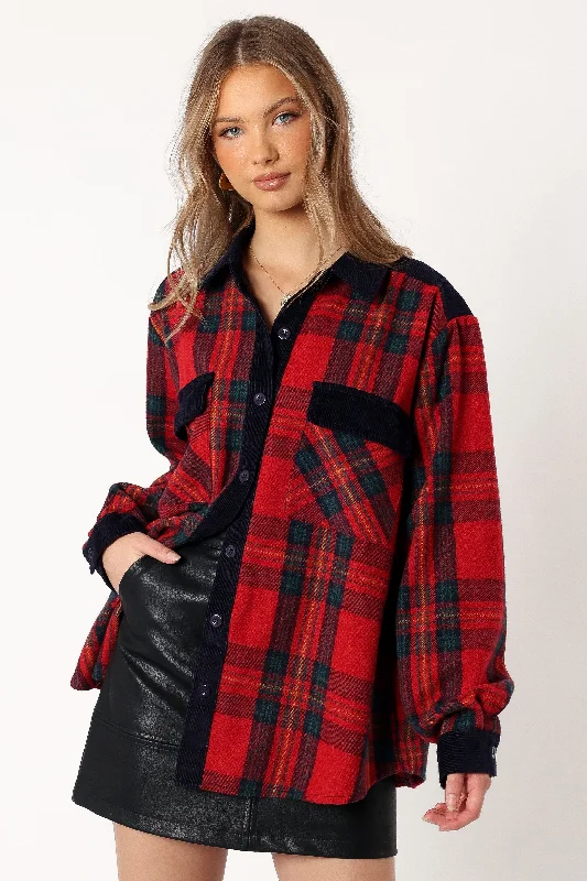 Lucille Plaid Shacket - Red/Navy