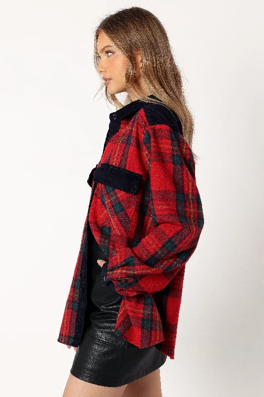 Lucille Plaid Shacket - Red/Navy