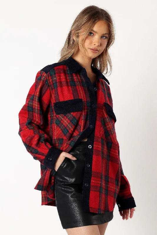 Lucille Plaid Shacket - Red/Navy