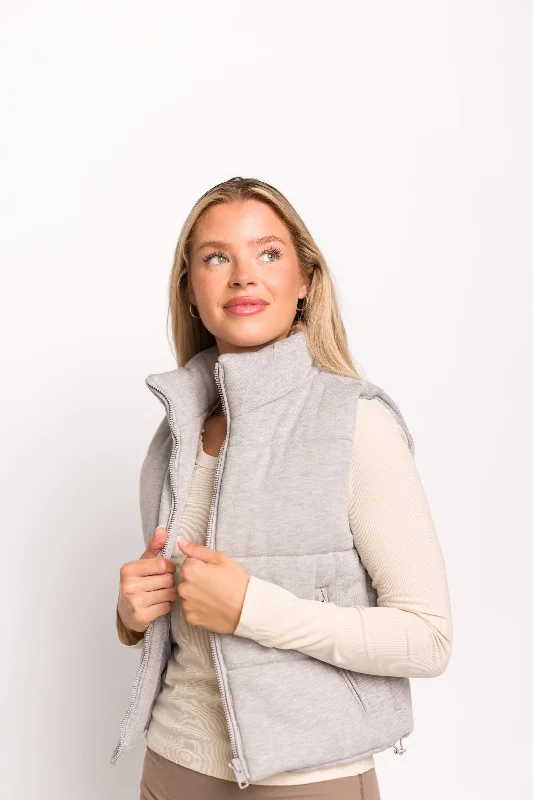 Greer Puffer Vest with Zipper in Heather Grey