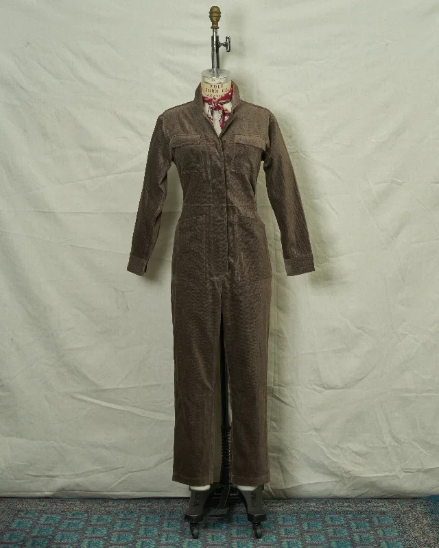 Women's Velvet Coveralls in Taupe Herringbone