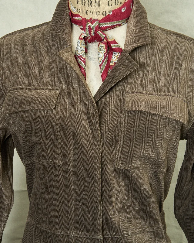 Women's Velvet Coveralls in Taupe Herringbone