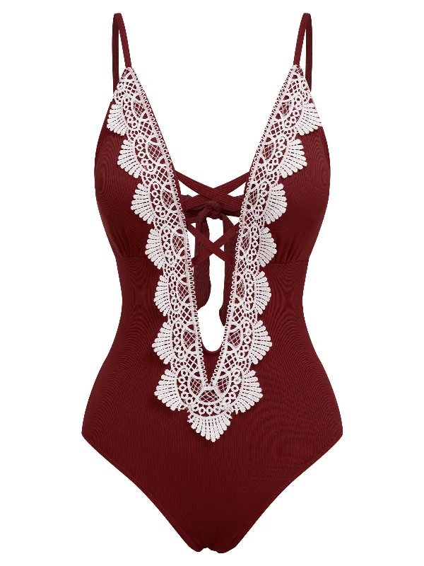 1930s Lace Knitted One-Piece Swimsuit