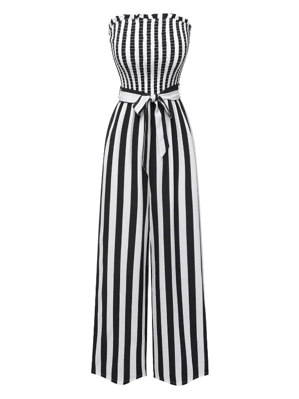 [Pre-Sale] 1950s Vertical Stripes Belt Bandeau Jumpsuit