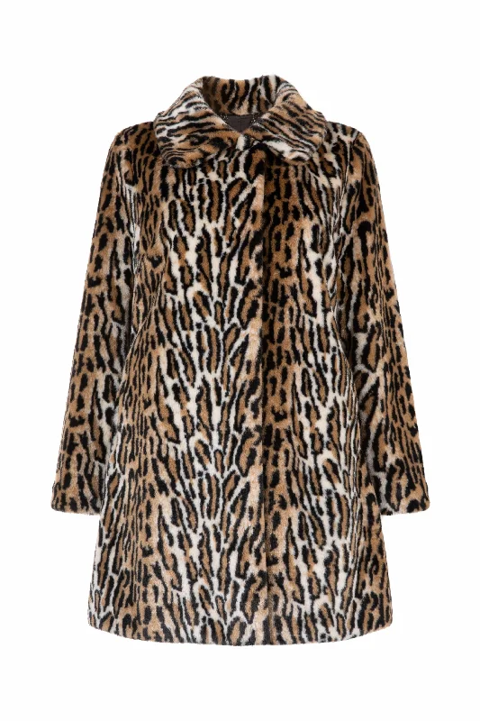 Adele Recycled Vegan Leopard Fur Coat | Brown