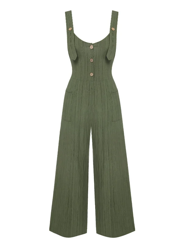 Army Green 1930s Loose Pleated Jumpsuit