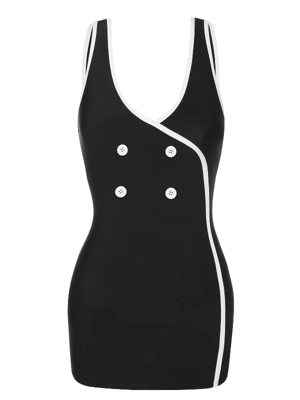 Black & White 1960s Solid Contrast Binding Swimsuit