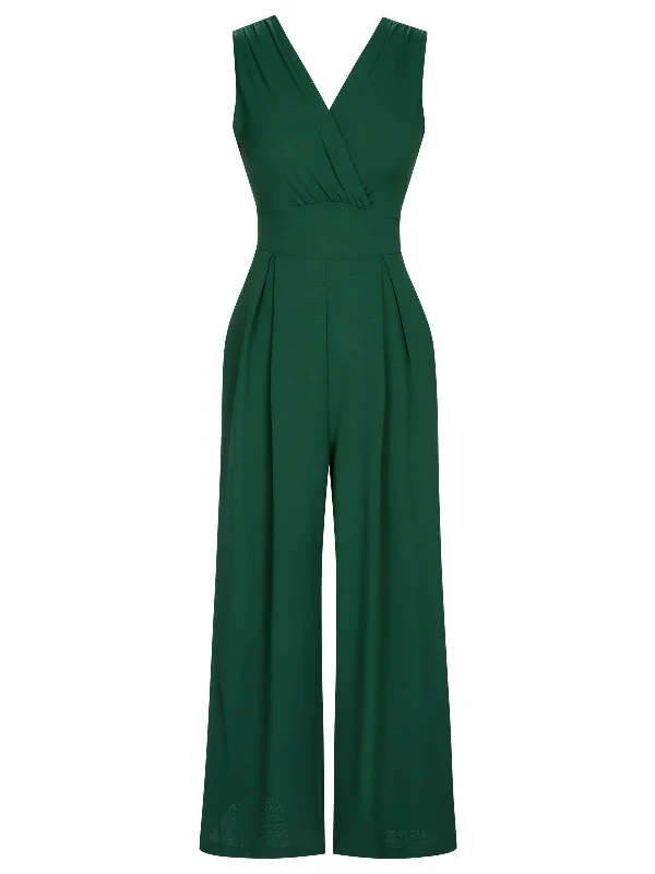 Green 1930s V-Neck Sleeveless Jumpsuit