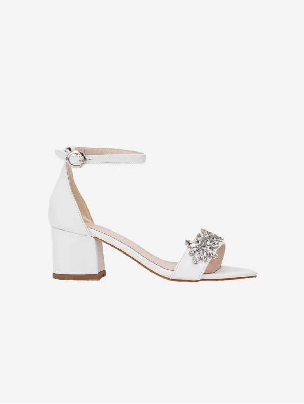 Adeline Vegan Leather Rhinestone Wedding Shoes | White