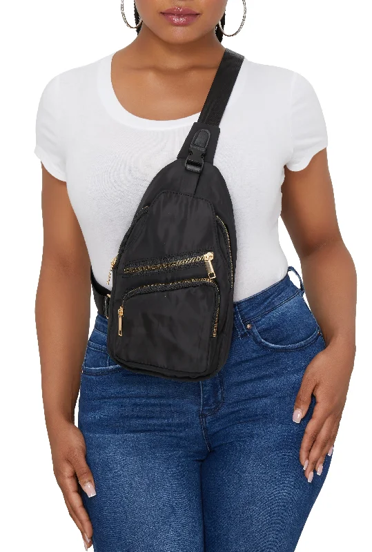 Nylon Zipper Pocket Sling Backpack